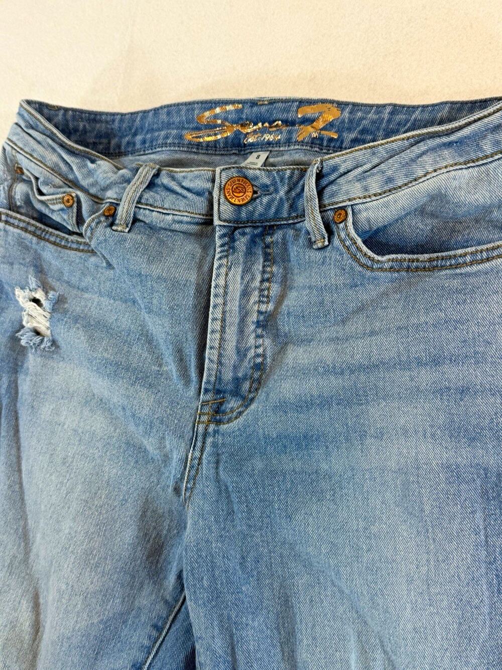 Seven7 Size 8 Light Wash Stretch Distressed Crop Bootcut Jeans
